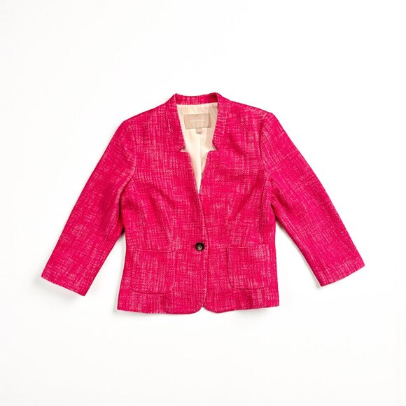 Banana Republic Pink Cotton Tweed Blazer One Button 3/4 Sleeve Women's Size 6 - Picture 2 of 6